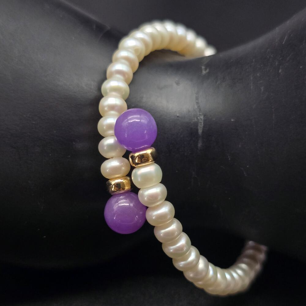 Cultured Pearl By Pass Wrap Bracelet with Purple Amethyst Beads